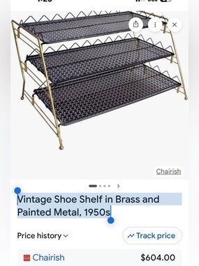 Vintage Shoe Shelf In Brass Painted Metal 1950s